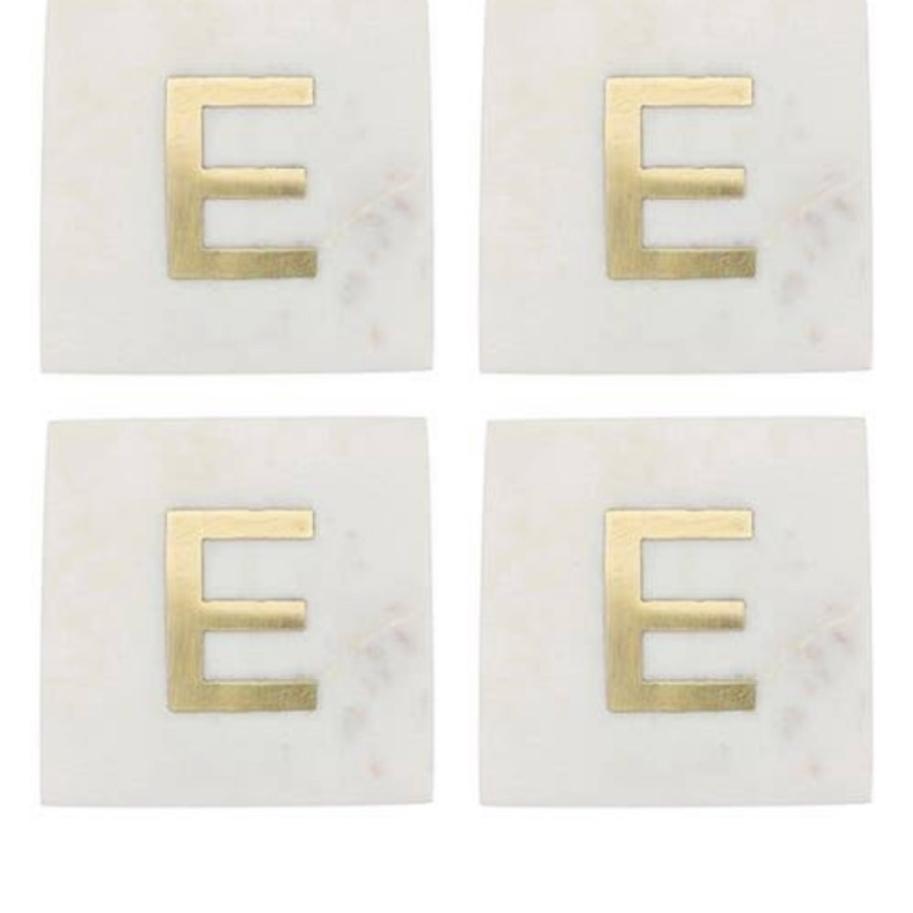 Set of‎ 4 Marble Drink Coasters monogram gold new